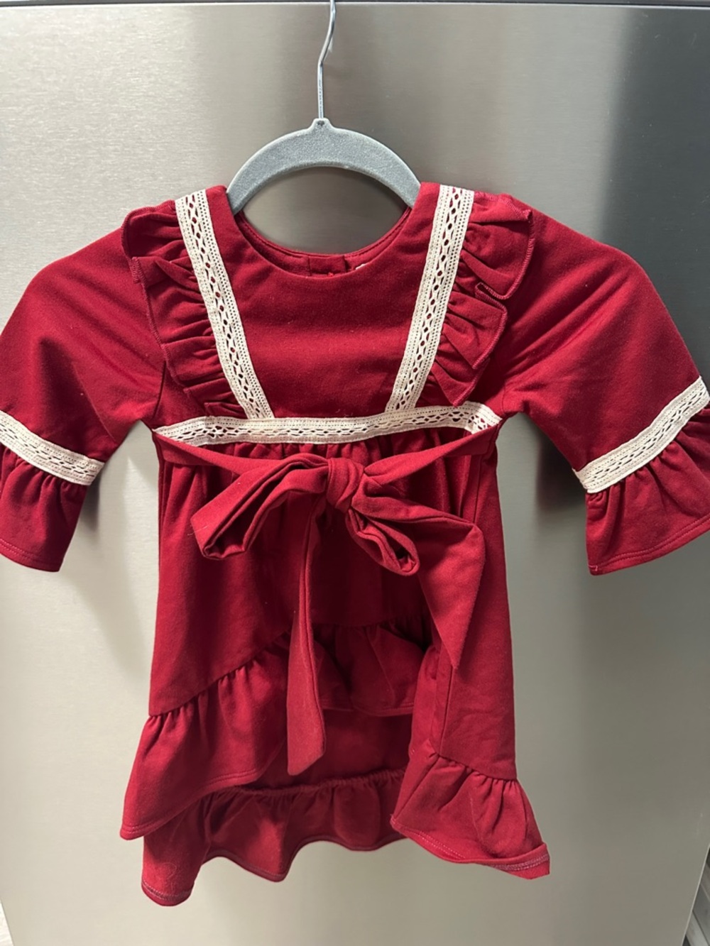 Red Ruffle Tie-Back Girls' Formal Dress